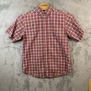 Wrangler Men's L Red White Plaid Shirt Wrinkle Resistance Western Cowboy  Rugged